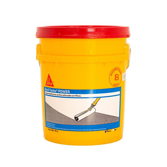 Impermeabilizante Acrílico Elástico Y Aislante Térmico Acril Techo Power 8 Años, Blanco, Cubeta 19 L