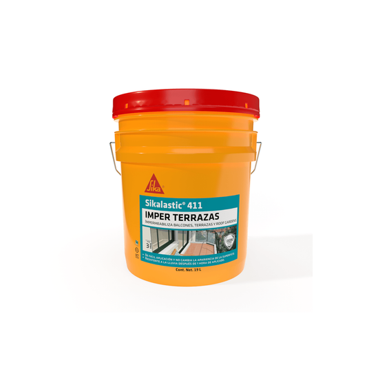 Impermeabilizante Acrílico Elástico Líquido Para Juntas Y Boquillas Sikalastic-411 MX Imper Terrazas, Cubeta 19 L