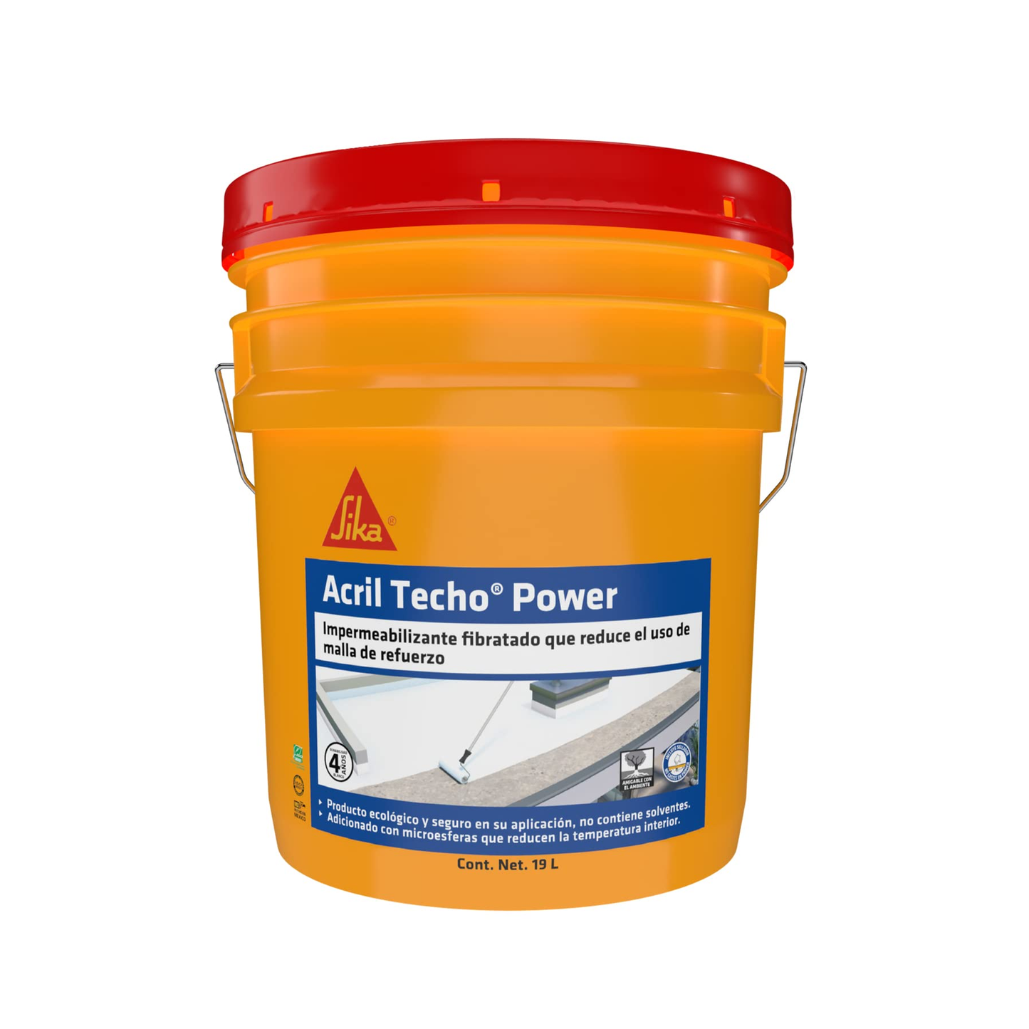 Impermeabilizante Acrílico Elástico Y Aislante Acril Techo Power, Blanco, Cubeta 19 L