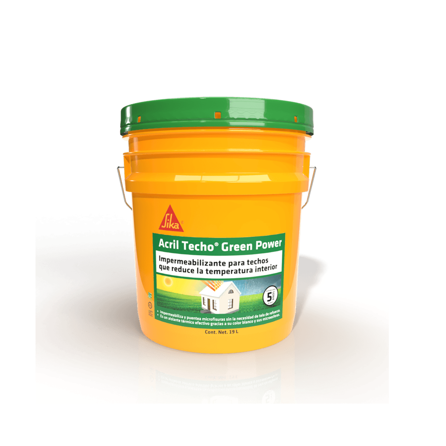 Impermeabilizante Acrílico Elástico y Aislante Térmico Acril Techo Green Power, Blanco, Cubeta 19 L
