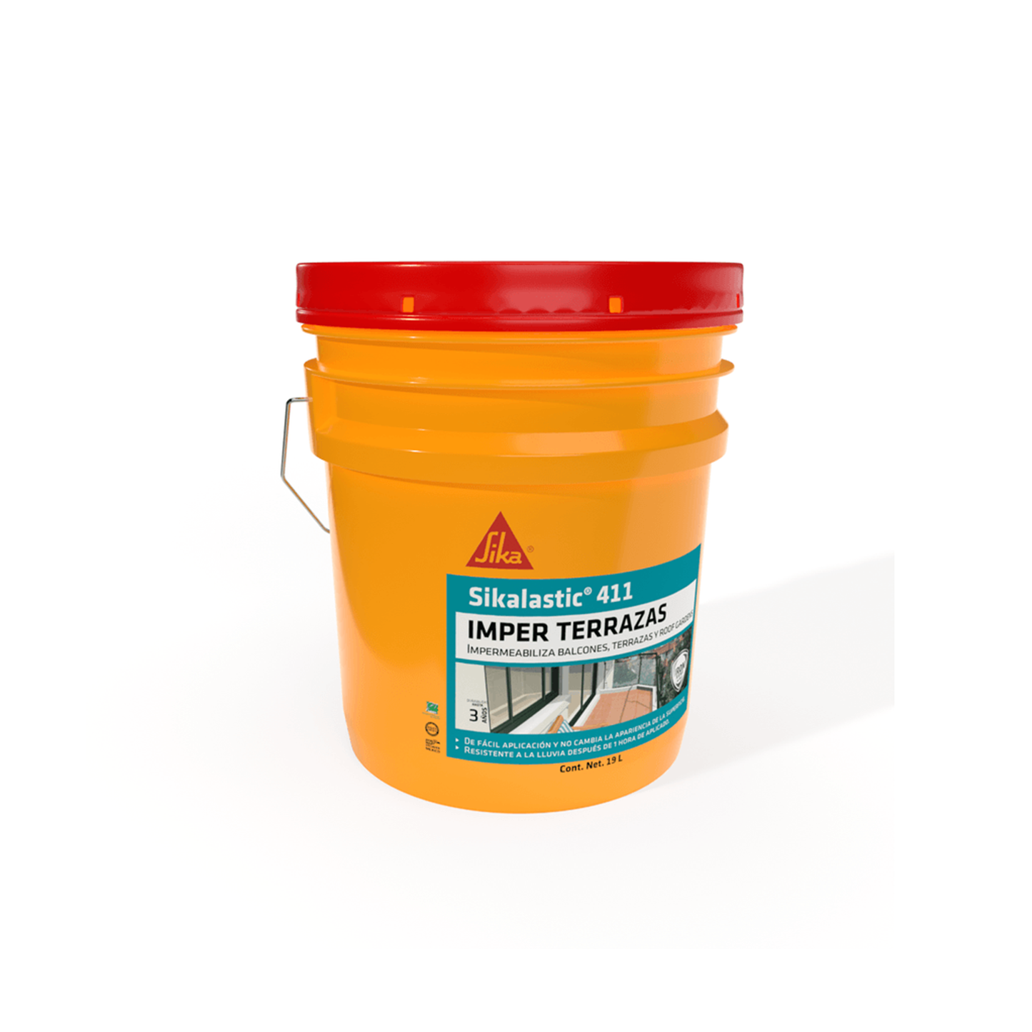 Impermeabilizante Acrílico Elástico Líquido Para Juntas Y Boquillas Sikalastic-411 MX Imper Terrazas, Cubeta 19 L